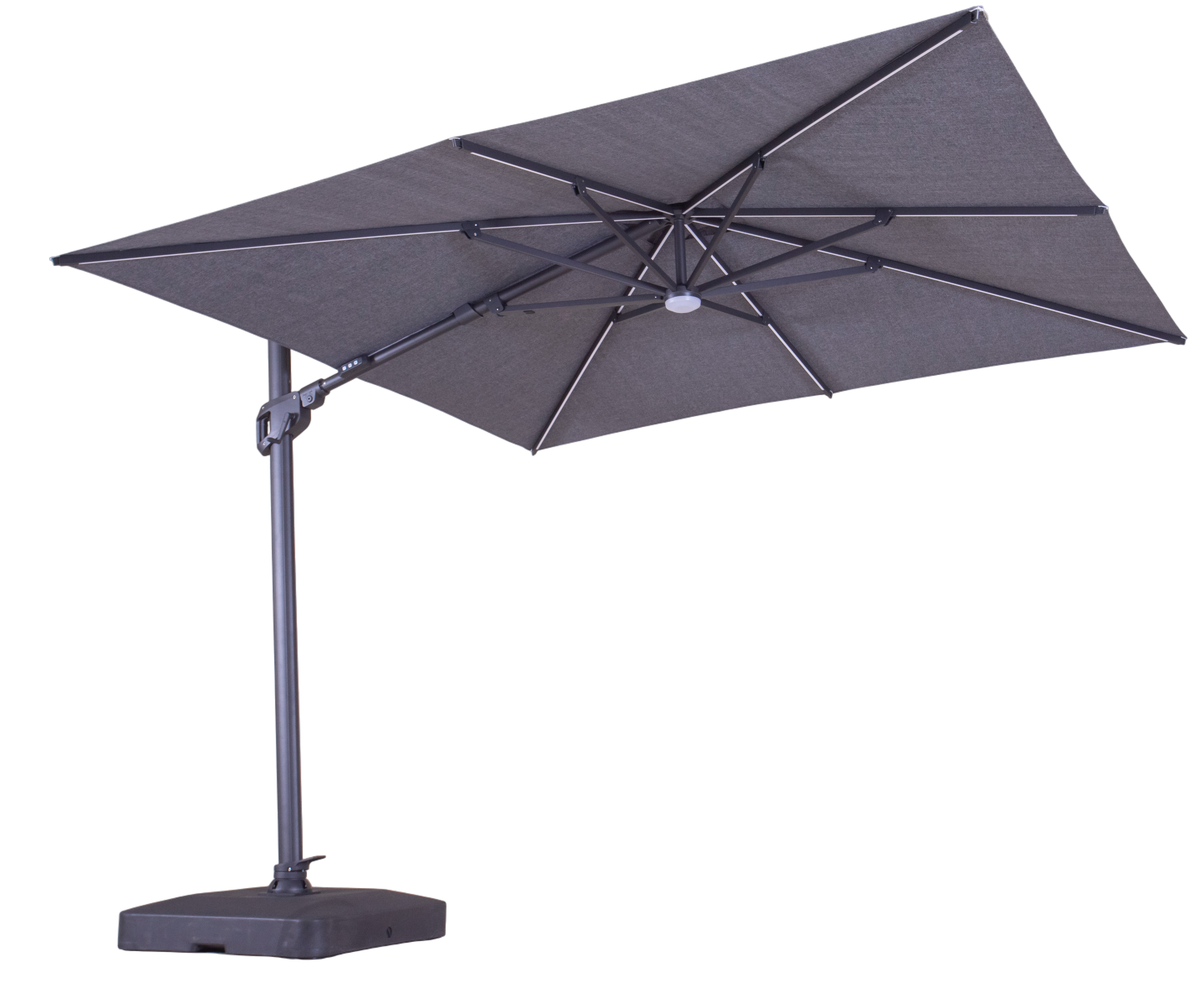 Sicily 3M Square Cantilever Parasol With LED Lights | Grey 