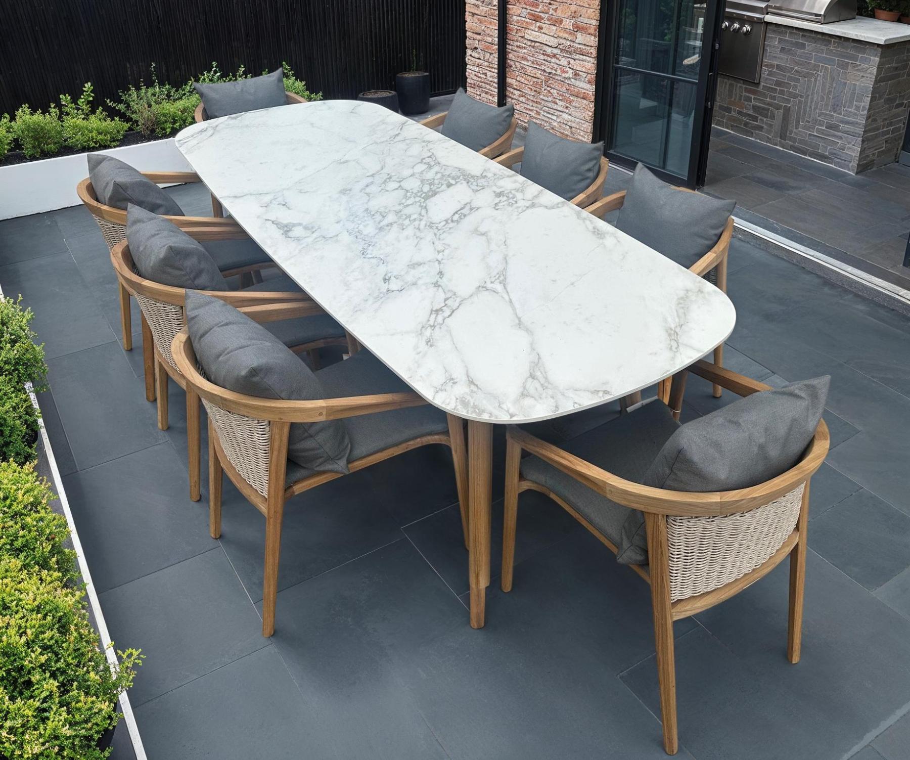 Stone Top 8 Chair Dining Set-Garden Furniture Centre-Indoor Dining,HighRange,Teak,Tables,Dining Set,Outdoor Furniture,Teak Garden Furniture,Outdoor Dining-{collection_title}