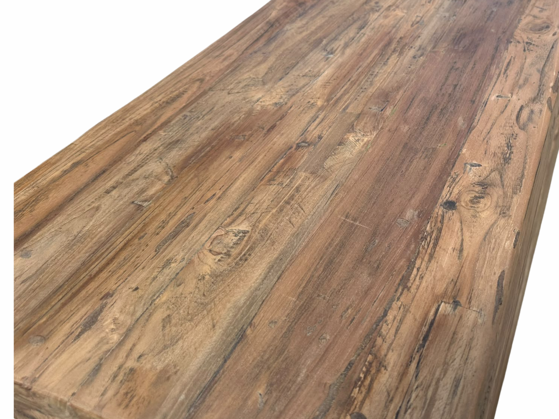 Kendal 2m teak console table showing the natural reclaimed wood grain and rustic textured finish