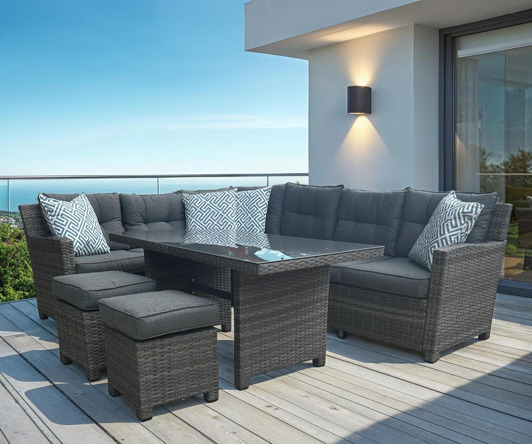 Provence Corner Dining Set-Garden Furniture Centre-HighRange,Lounge Suites & Sets,Outdoor Lounging,Tables,Dining Set,Rattan,Outdoor Furniture,Rattan Furniture,Provence Range,Corner Lounge Units,Outdoor Dining,Rattan Sets,Offer Parasol-{collection_title}