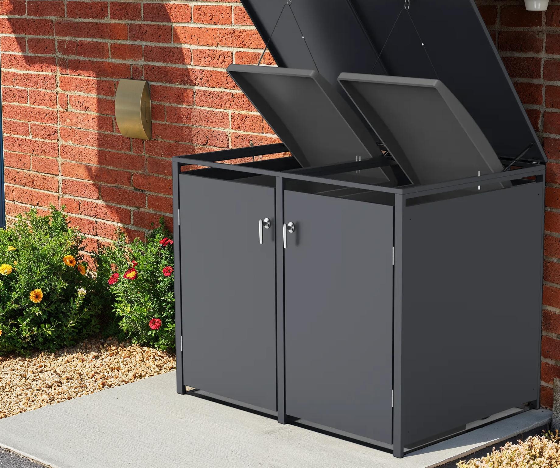 Anthracite 360L Double Solid Panel Wheelie Bin Storage