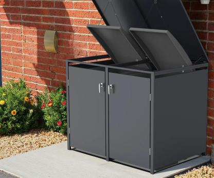 Anthracite 360L Double Solid Panel Wheelie Bin Storage