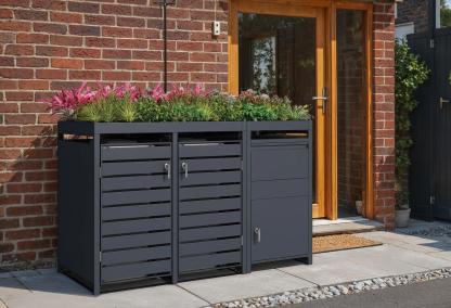 Anthracite Double Wheelie Bin Cover and Parcel Box | Planter