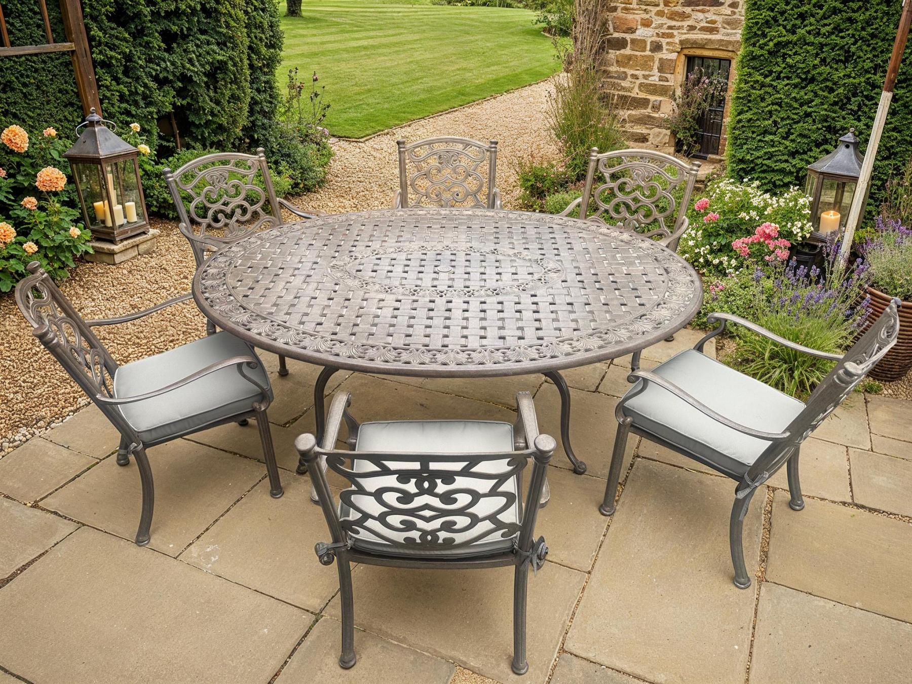 Casino 6 Seater Oval Table and Chairs Set-Garden Furniture Centre-HighRange,Tables,Dining Set,Metal,Outdoor Furniture,Metal Furniture,Ranges,Casino & Leaf Range,Outdoor Sale,Outdoor Dining,Autumn & Winter Sale-{collection_title}
