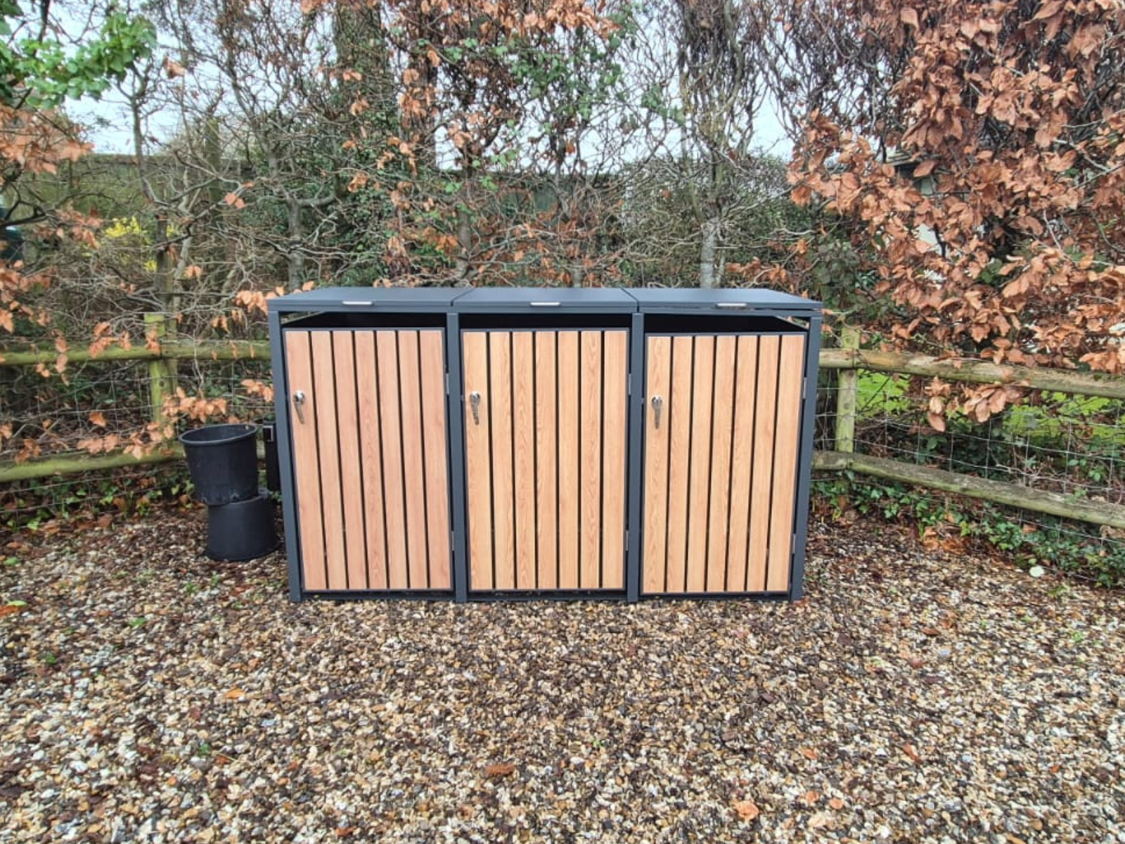 Galvanized Steel Wheelie Bin Cover Wood Effect | Triple 