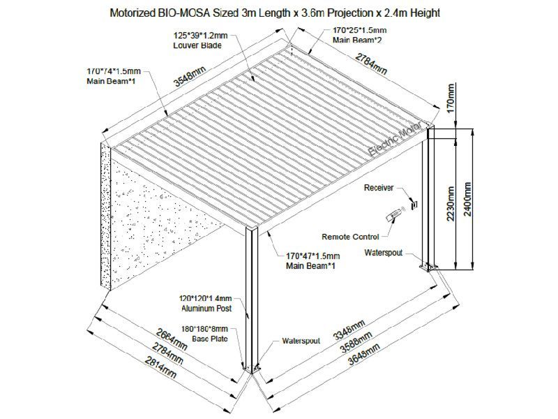 Eclipse 3.6 X 3m LED Motorised Pergola | Wall Mounted