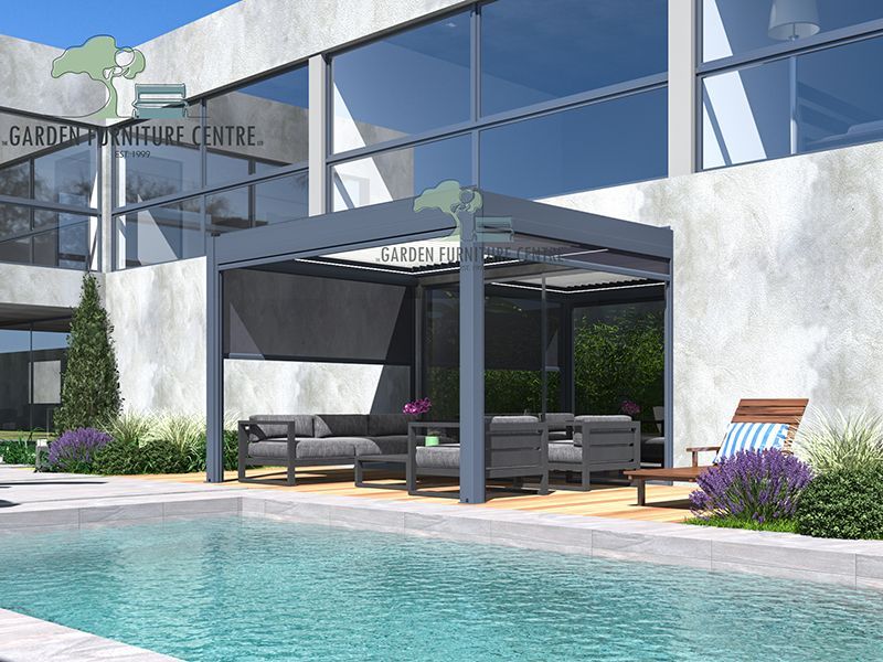 Eclipse 3.6 X 3m LED Motorised Pergola | Wall Mounted-Garden Furniture Centre-Free Install,HighRange,Free Standing,Gazebos,Metal Gazebos,Eclipse Louvered Roof Gazebo Range,Eclipse Range Ranges,Eclipse Range,Wall Mounted Gazebos-{collection_title}