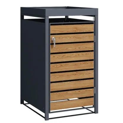 Single metal wheelie bin storage with wood-effect slatted door and anthracite frame