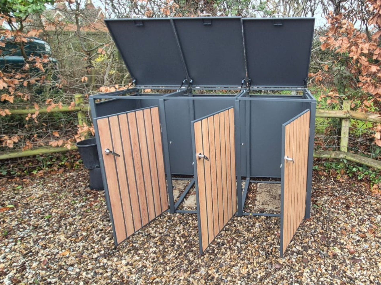 Galvanized Steel Wheelie Bin Cover Wood Effect | Triple 