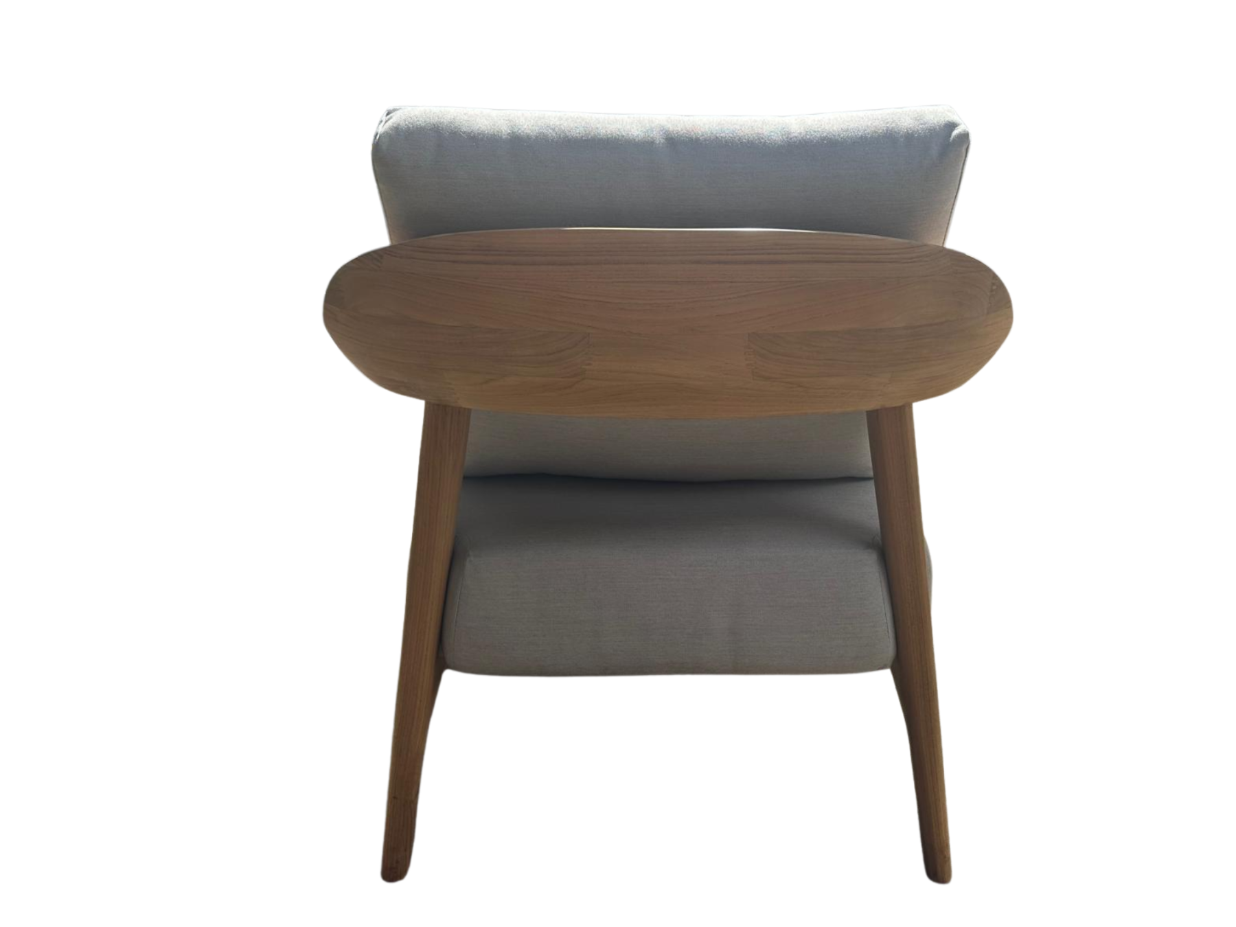 Rear view of the Veluta Curve FSC® certified solid teak outdoor armchair highlighting the sculpted curved teak backrest