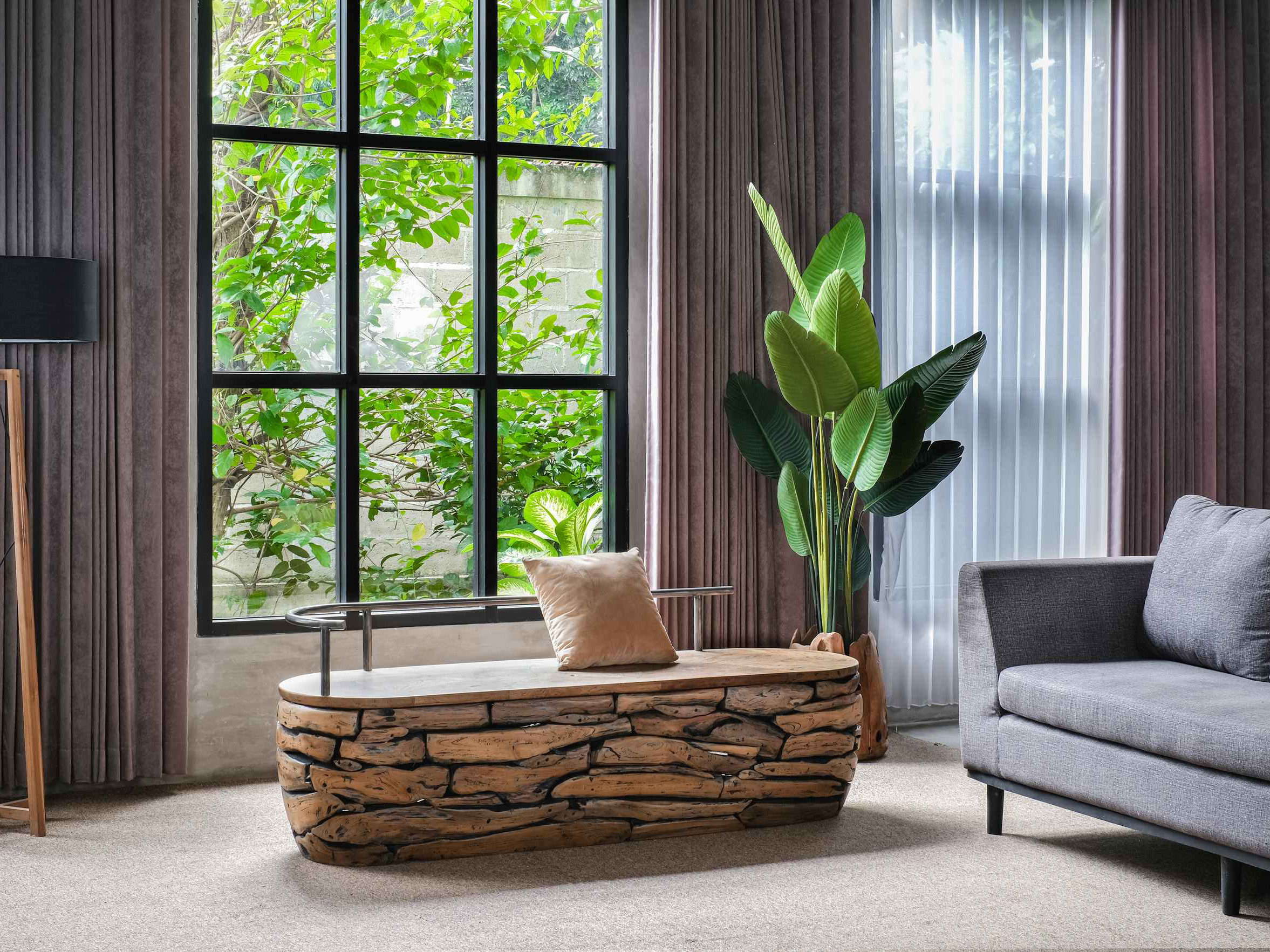 Rokka Root Bench with Backrest-Garden Furniture Centre-Root,Benches,Teak Benches Benches,Teak Benches,Rustic Benches,Conservatory-{collection_title}