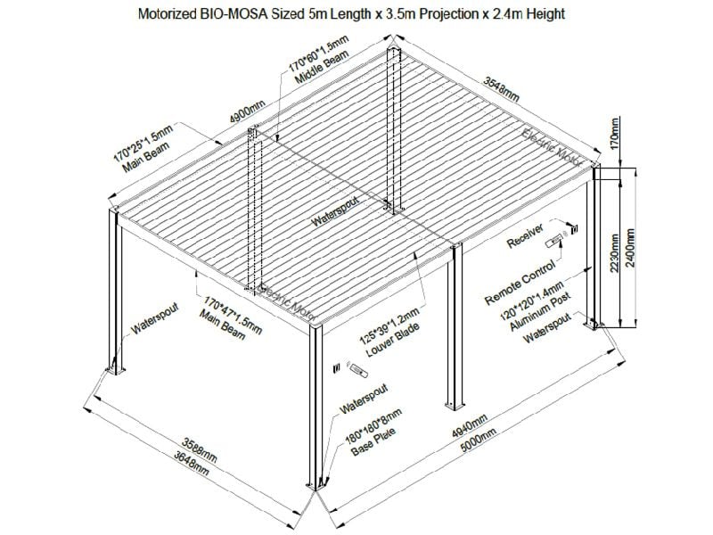 Eclipse 5 X 3.5m LED Motorised Pergola | Free Standing