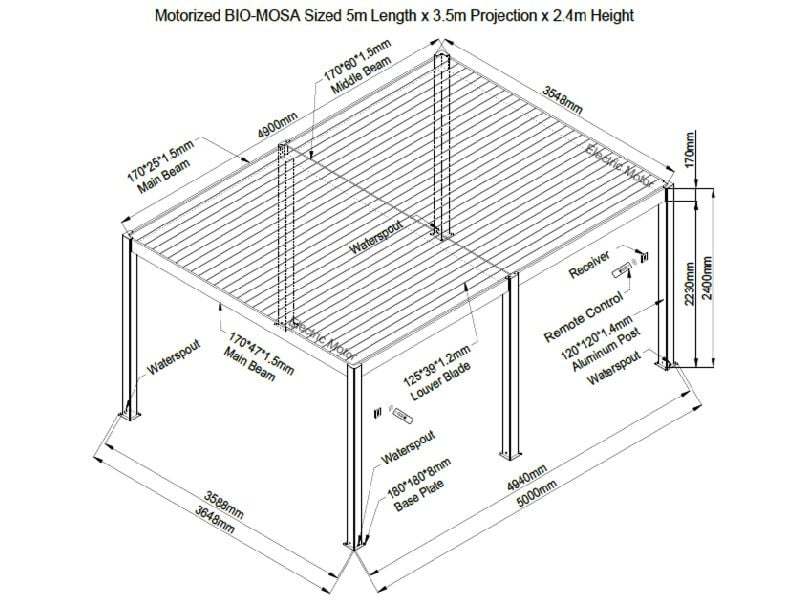 Eclipse 5 X 3.5m LED Motorised Pergola | Free Standing