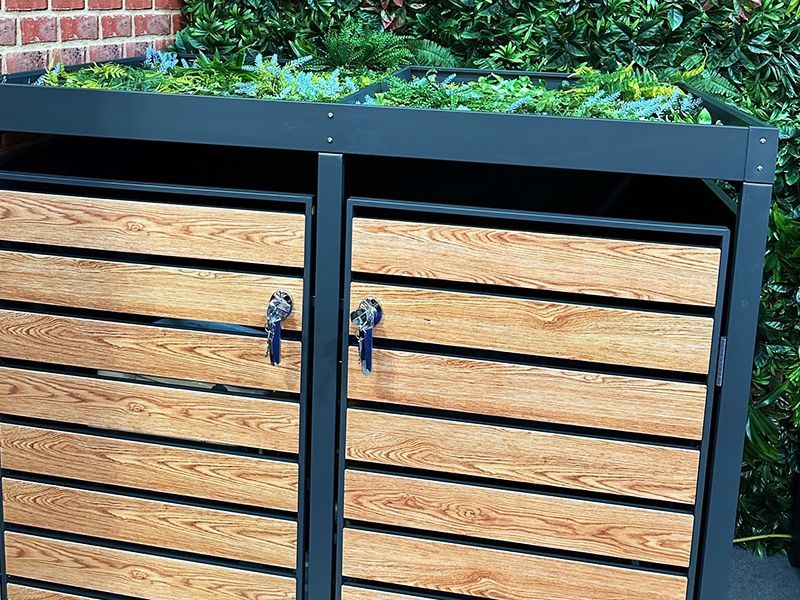 Galvanized Steel Wheelie Bin Cover With Planter | Quad Set