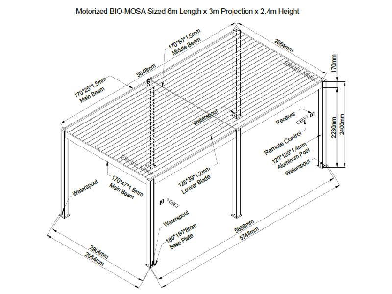Eclipse 6 X 3m LED Motorised Pergola | Free Standing
