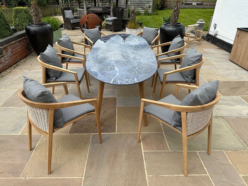 Stone Top 8 Chair Dining Set-Garden Furniture Centre-Indoor Dining,HighRange,Teak,Tables,Dining Set,Outdoor Furniture,Teak Garden Furniture,Outdoor Dining-{collection_title}