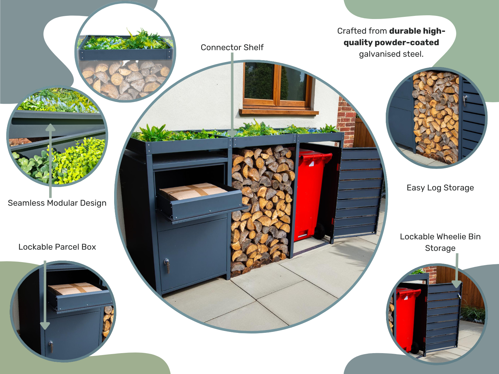 Shelf Connector | Wheelie Bin Cover-Garden Furniture Centre-LowRange,Under 100,Wheelie Bin Covers,Anthracite,Wood Effect-{collection_title}