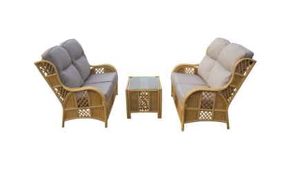 Alaska Dual 2-Seater Sofa SuiteAlaska Dual 2-Seater Sofa Suite  On display in our Warwickshire Showroom  The Alaska Dual 2-Seater Sofa Suite brings timeless rattan charm and everyday comfort to your conservatory or sunroom. Crafted from natural cane with 