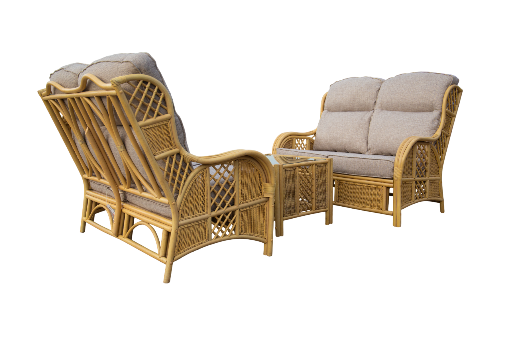 Alaska Dual 2-Seater Sofa SuiteAlaska Dual 2-Seater Sofa Suite  On display in our Warwickshire Showroom  The Alaska Dual 2-Seater Sofa Suite brings timeless rattan charm and everyday comfort to your conservatory or sunroom. Crafted from natural cane with 