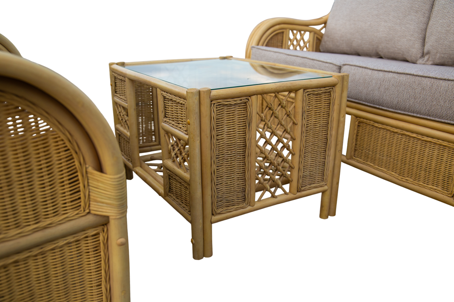 Alaska Dual 2-Seater Sofa SuiteAlaska Dual 2-Seater Sofa Suite  On display in our Warwickshire Showroom  The Alaska Dual 2-Seater Sofa Suite brings timeless rattan charm and everyday comfort to your conservatory or sunroom. Crafted from natural cane with 