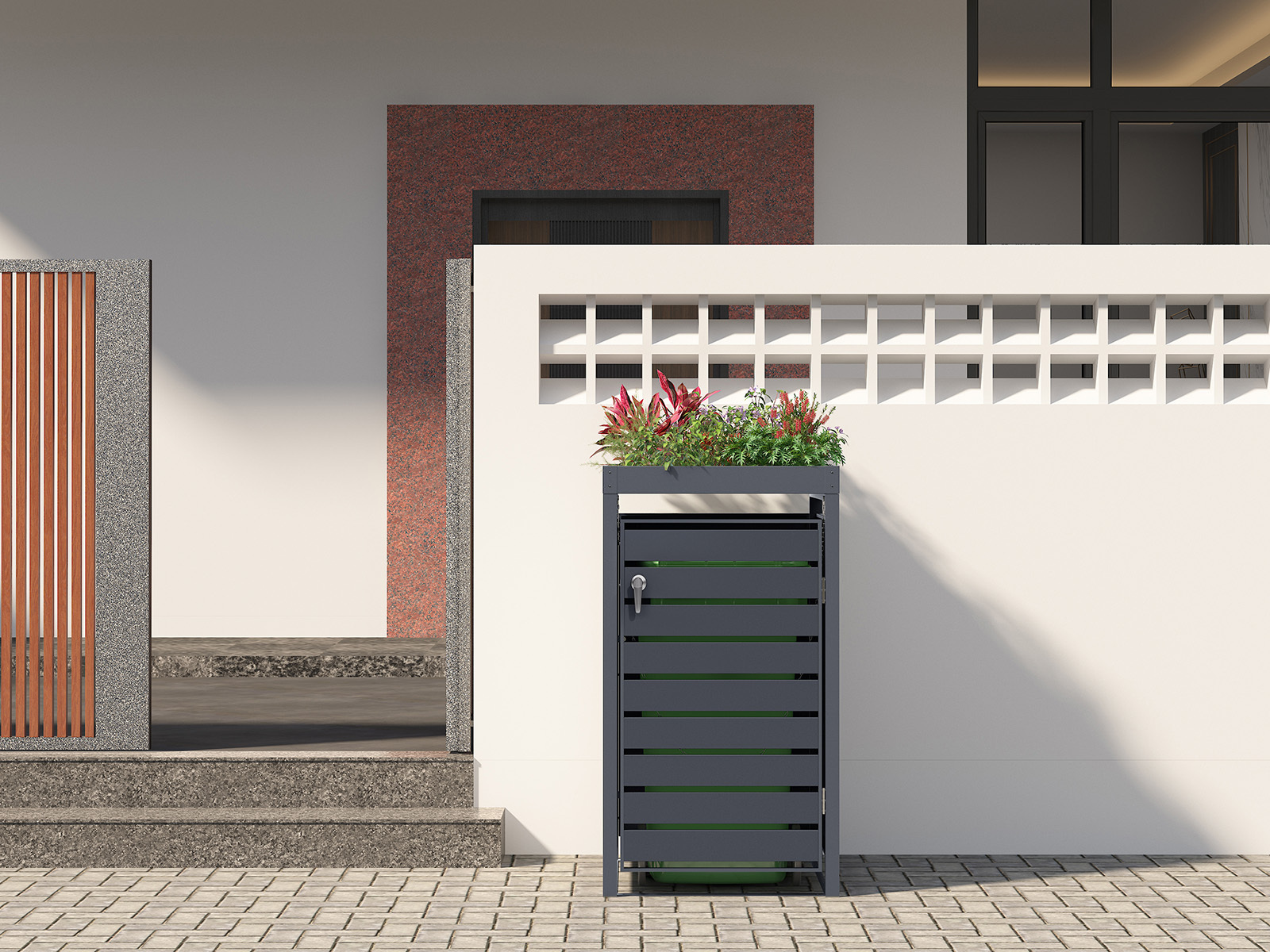 Anthracite Galvanised Steel Wheelie Bin Storage Trio-Garden Furniture Centre-Parcel Box,Log Racks & Stores,MidInstock,instock,MidRange,Wheelie Bin Covers,Anthracite,Planter-{collection_title}