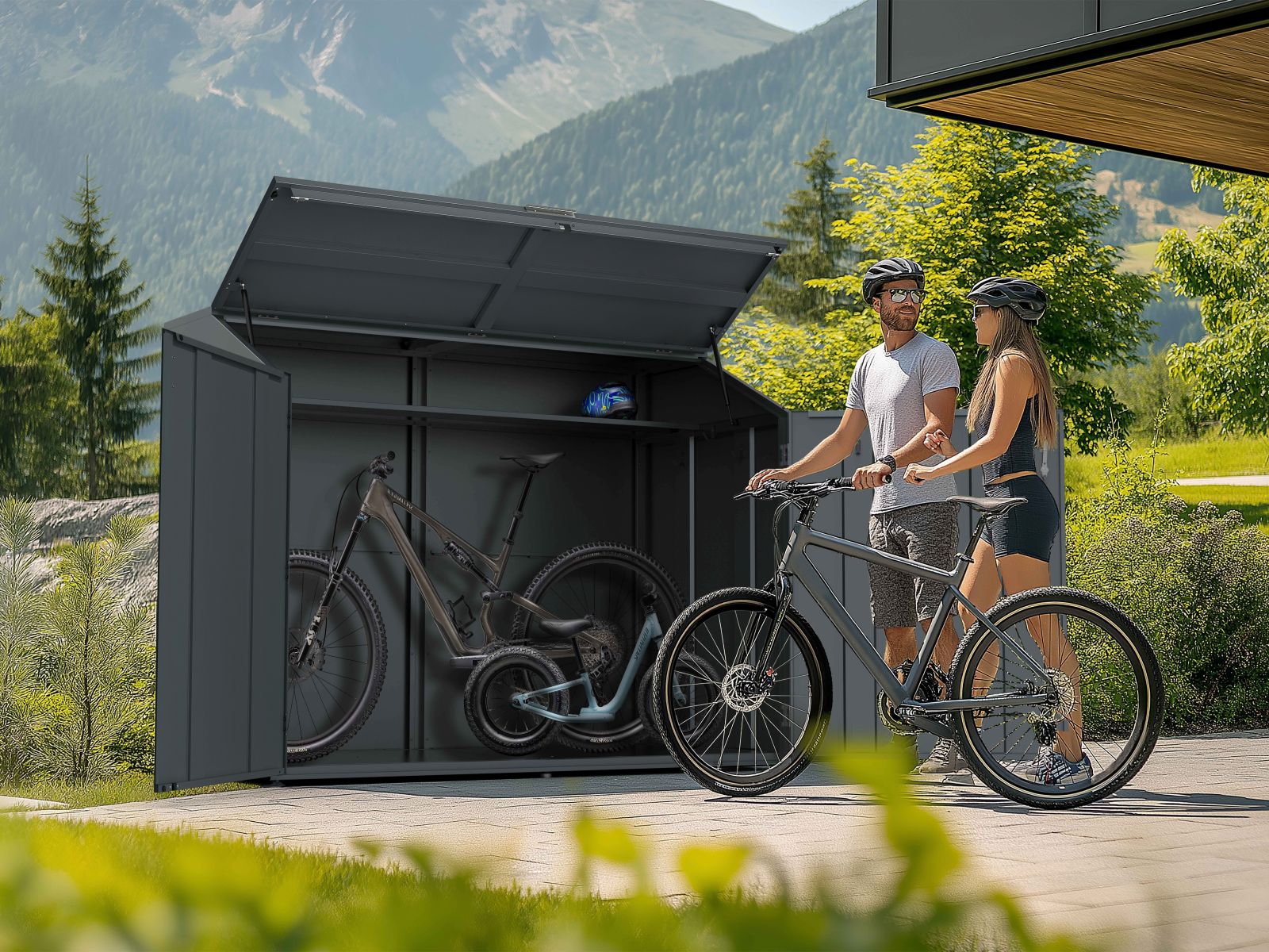 Anthracite Galvanised Steel Metal Bike Shed