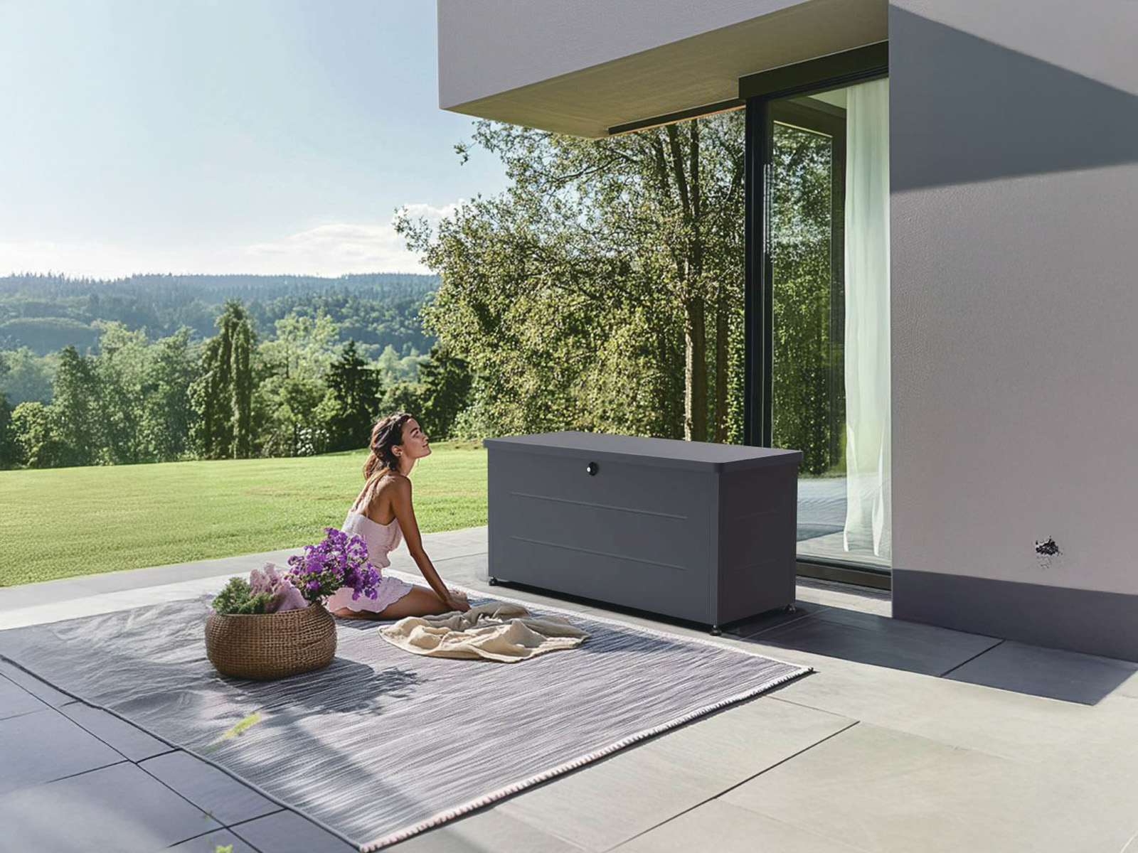 Anthracite Cushion Storage Box | Galvanised Steel with Lockable Lid
