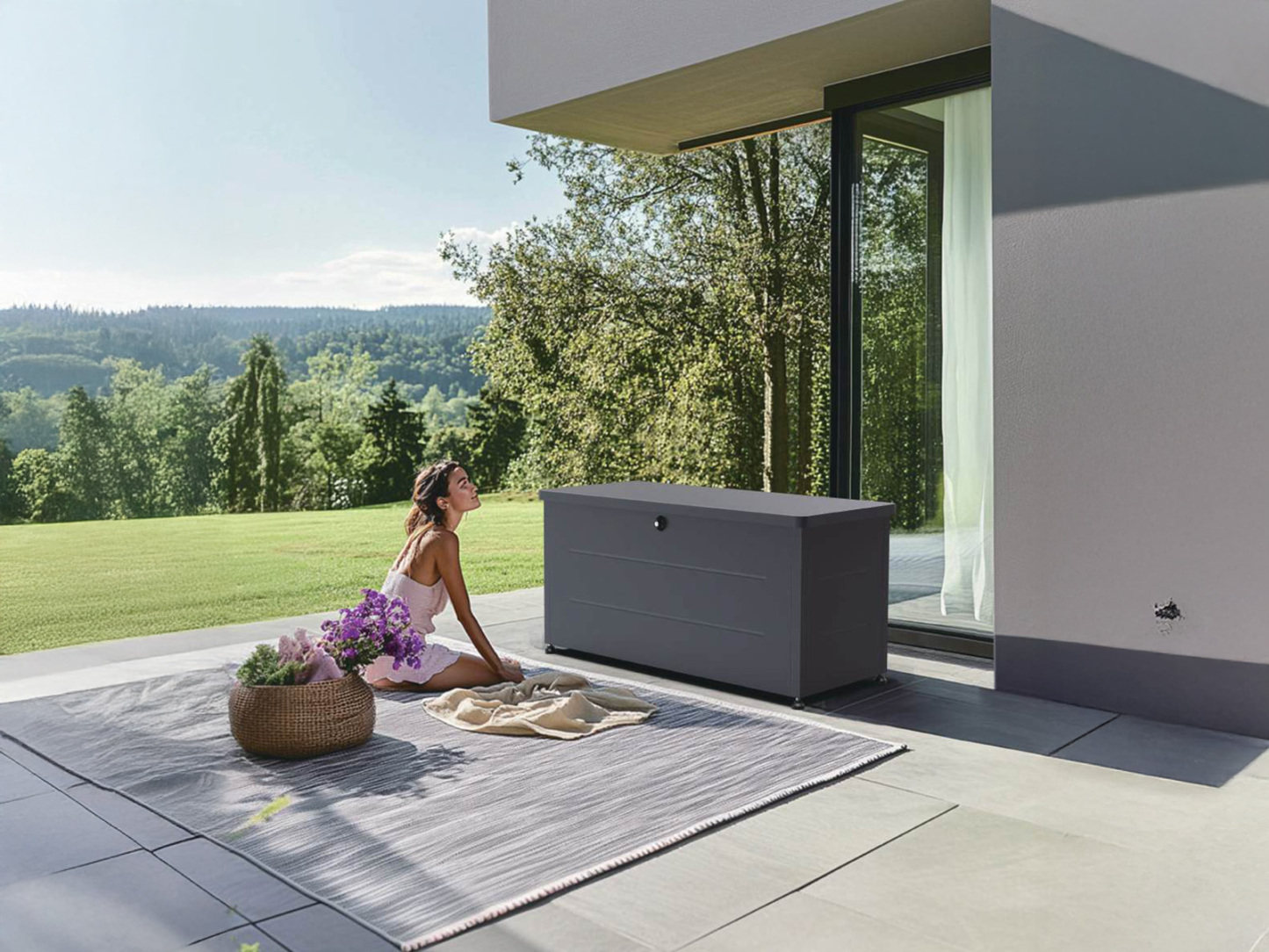 Anthracite Cushion Storage Box | Galvanised Steel with Lockable Lid
