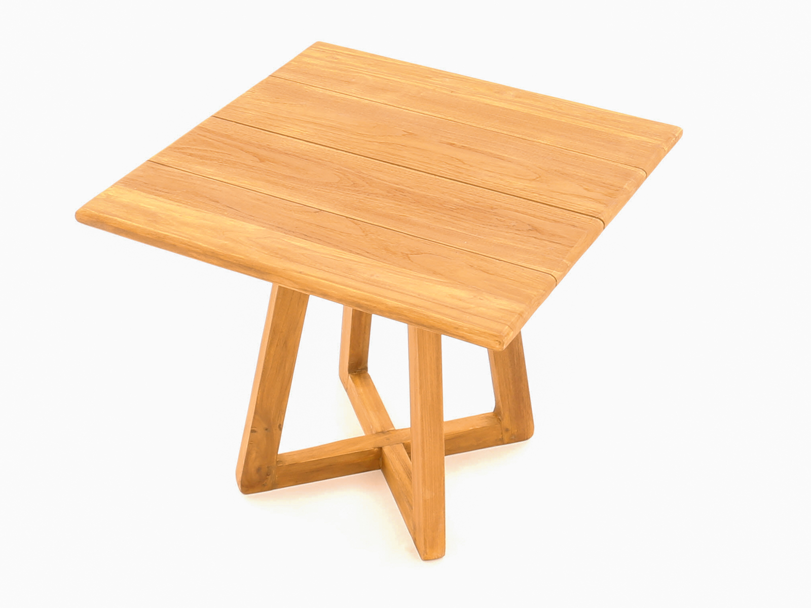 Bali 90cm teak bistro table viewed from an elevated three-quarter angle
