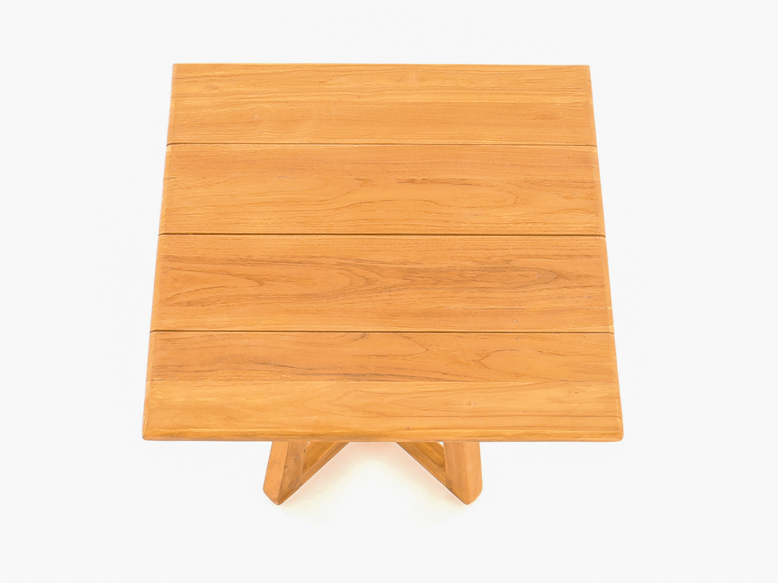 Front view of the Bali square teak bistro table and slatted tabletop