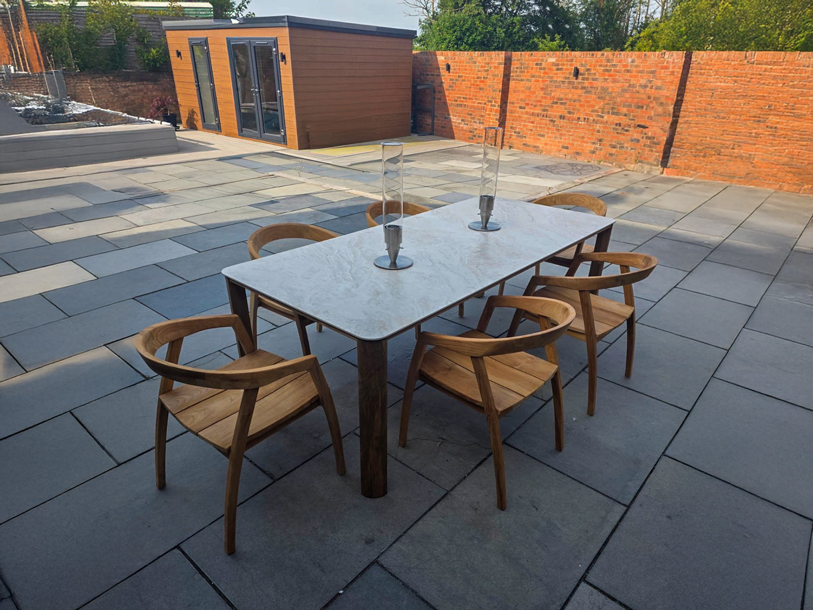 Bari Ceramic 6 Chair Dining Set-Garden Furniture Centre-Bari,Outdoor Furniture,Outdoor Dining,Teak,Teak Sets-{collection_title}