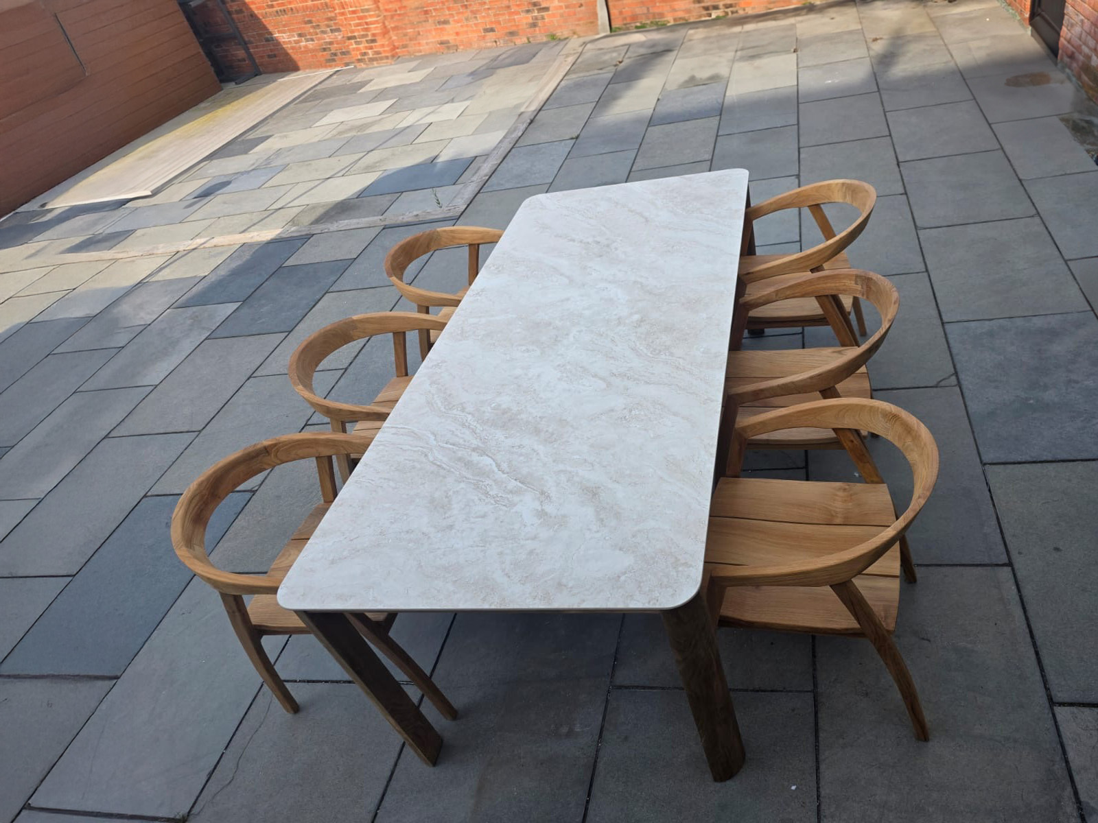 Bari Ceramic 6 Chair Dining Set-Garden Furniture Centre-Bari,Outdoor Furniture,Outdoor Dining,Teak,Teak Sets-{collection_title}