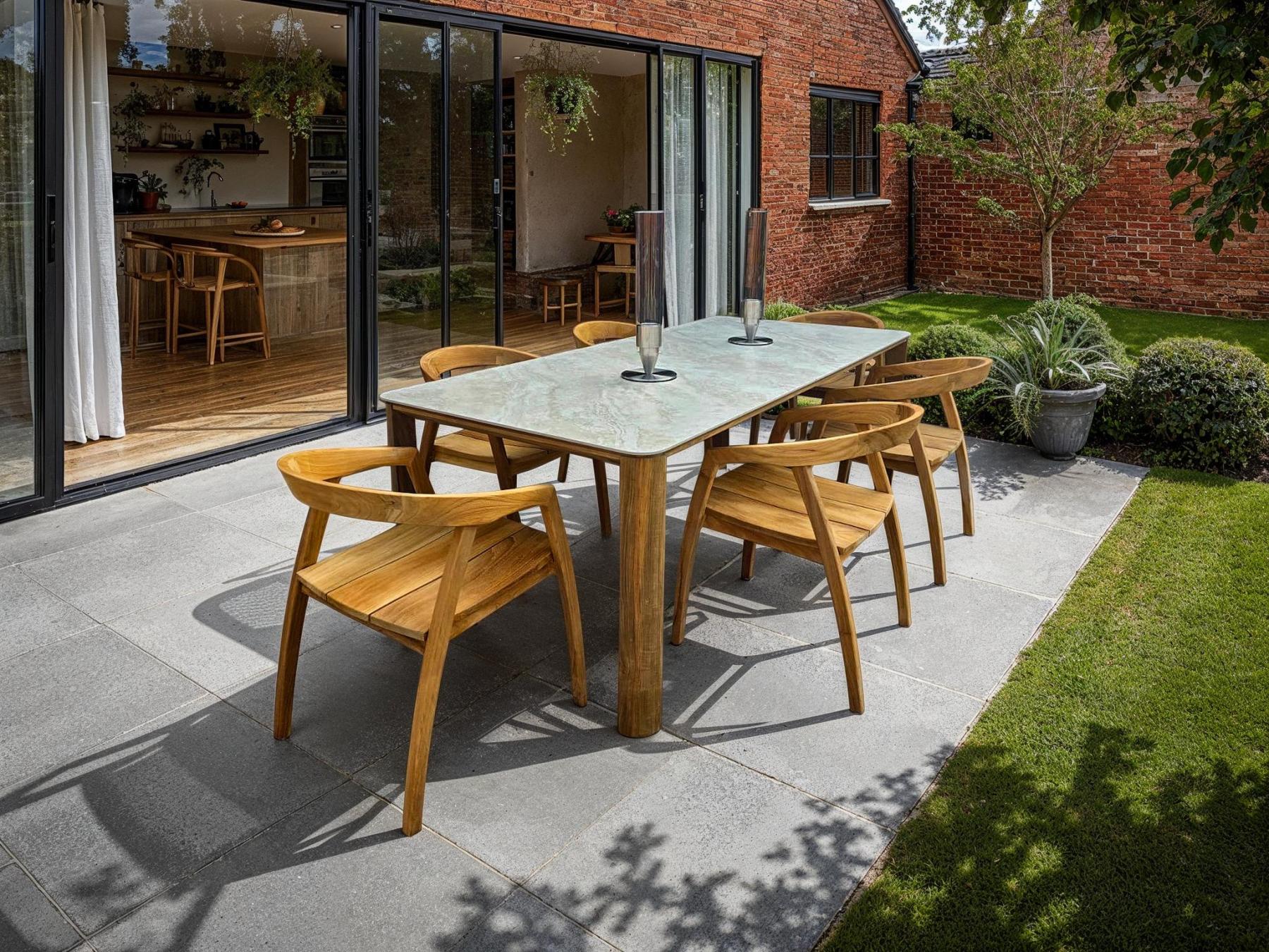 Bari Ceramic 6 Chair Dining Set-Garden Furniture Centre-Bari,Outdoor Furniture,Outdoor Dining,Teak,Teak Sets-{collection_title}