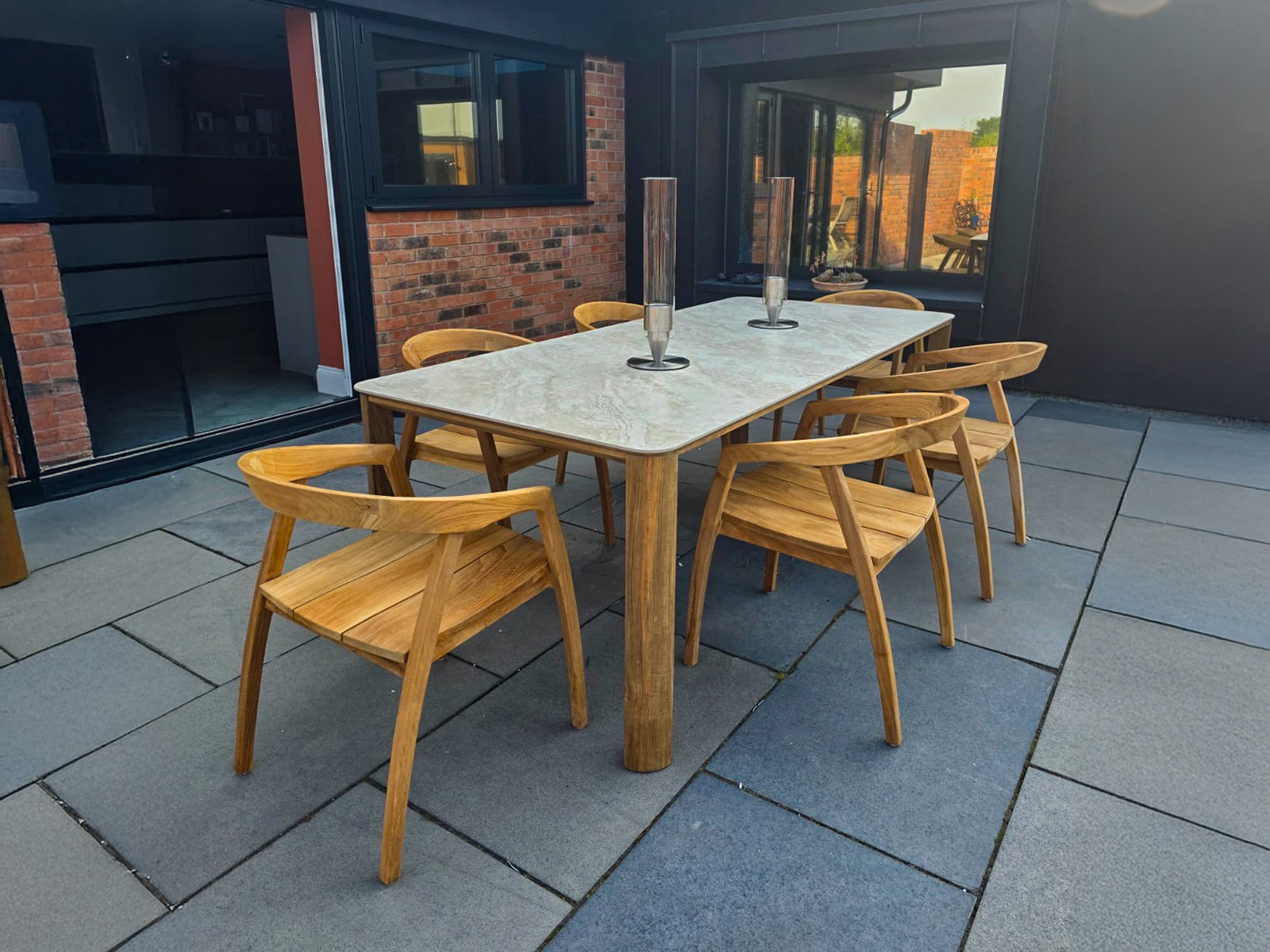 Bari Ceramic 6 Chair Dining Set-Garden Furniture Centre-Bari,Outdoor Furniture,Outdoor Dining,Teak,Teak Sets-{collection_title}