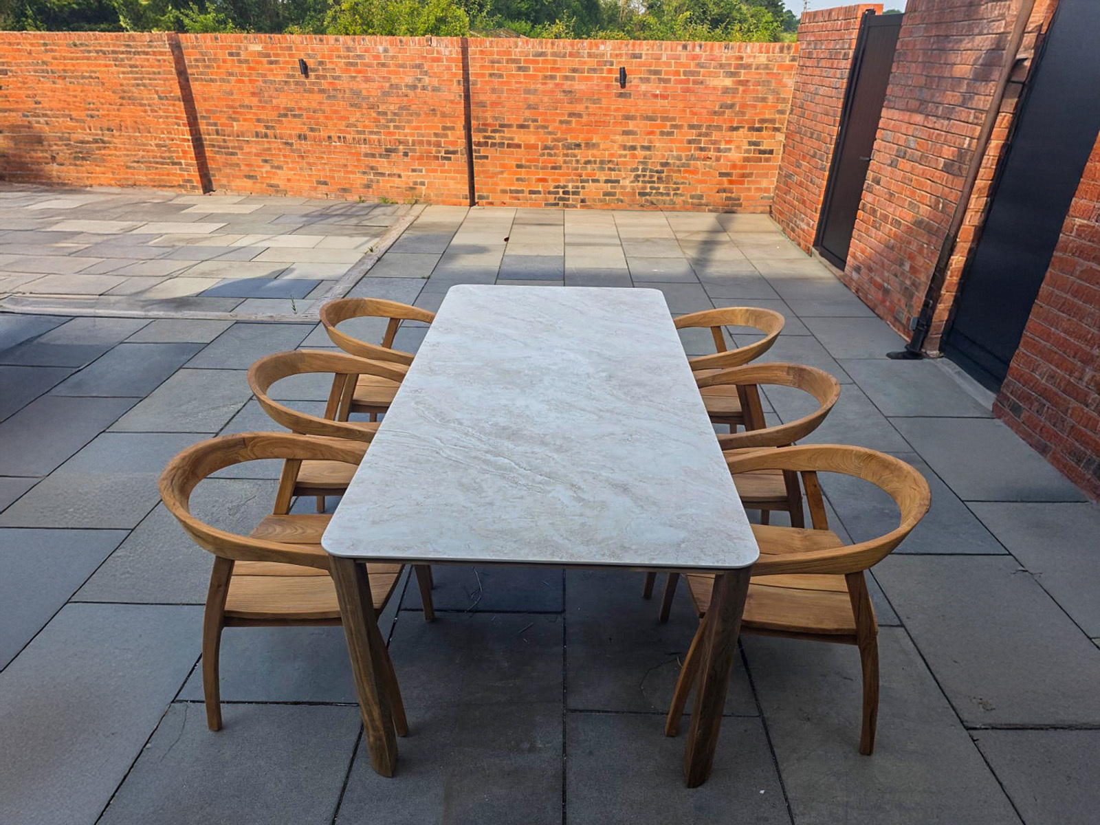 Bari Ceramic 6 Chair Dining Set-Garden Furniture Centre-Bari,Outdoor Furniture,Outdoor Dining,Teak,Teak Sets-{collection_title}