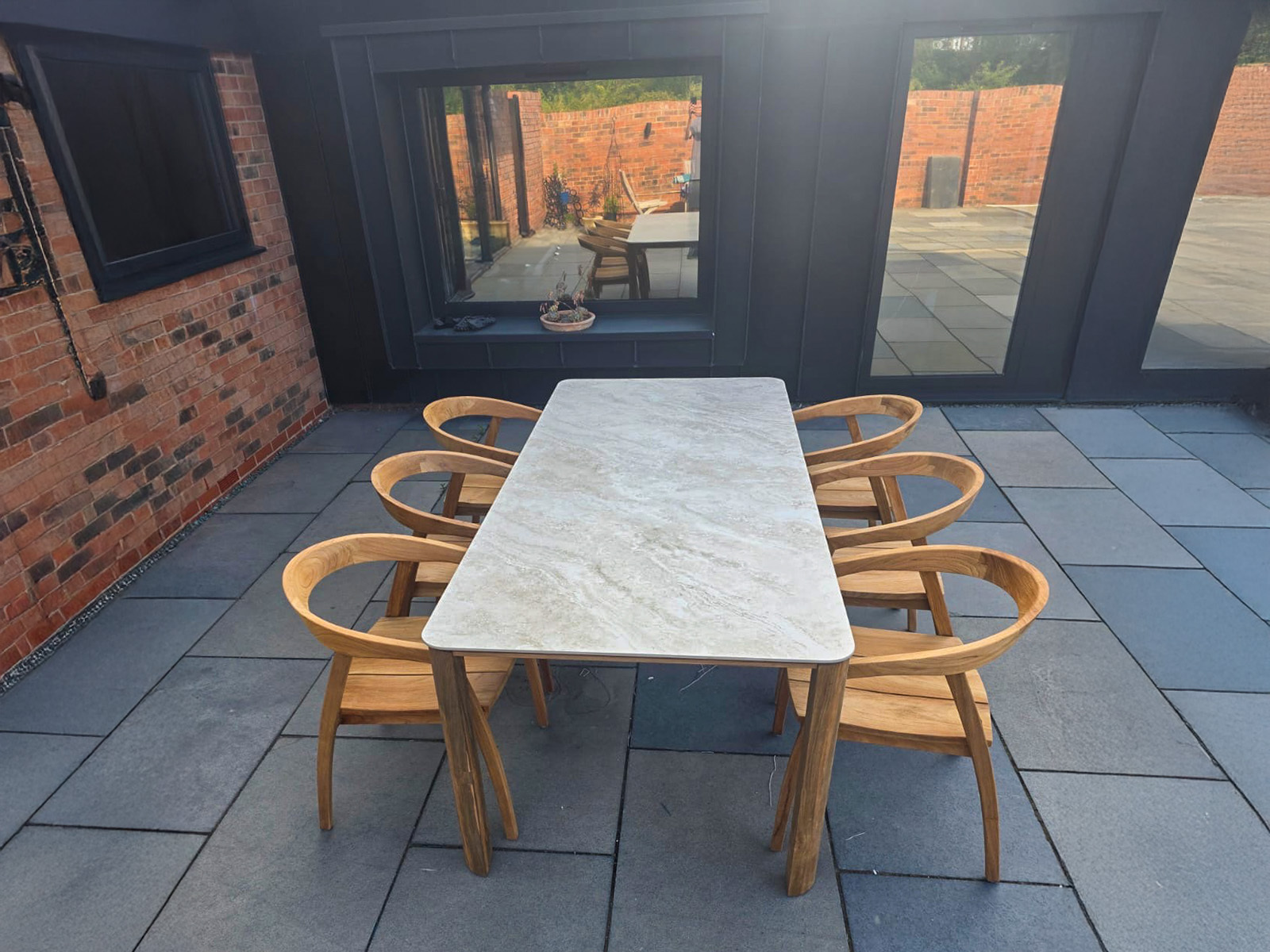 Bari Ceramic 6 Chair Dining Set-Garden Furniture Centre-Bari,Outdoor Furniture,Outdoor Dining,Teak,Teak Sets-{collection_title}