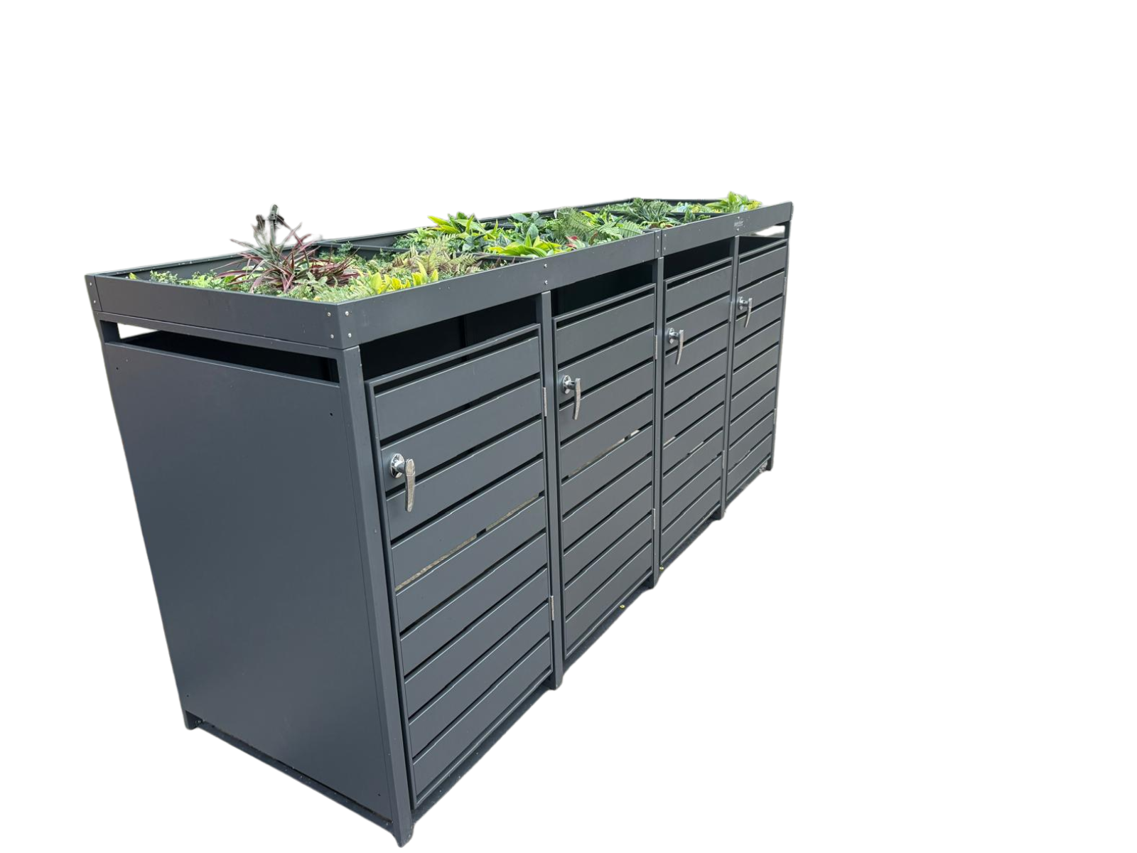 Anthracite Galvanized Steel Wheelie Bin Cover with Planter | Quad Set