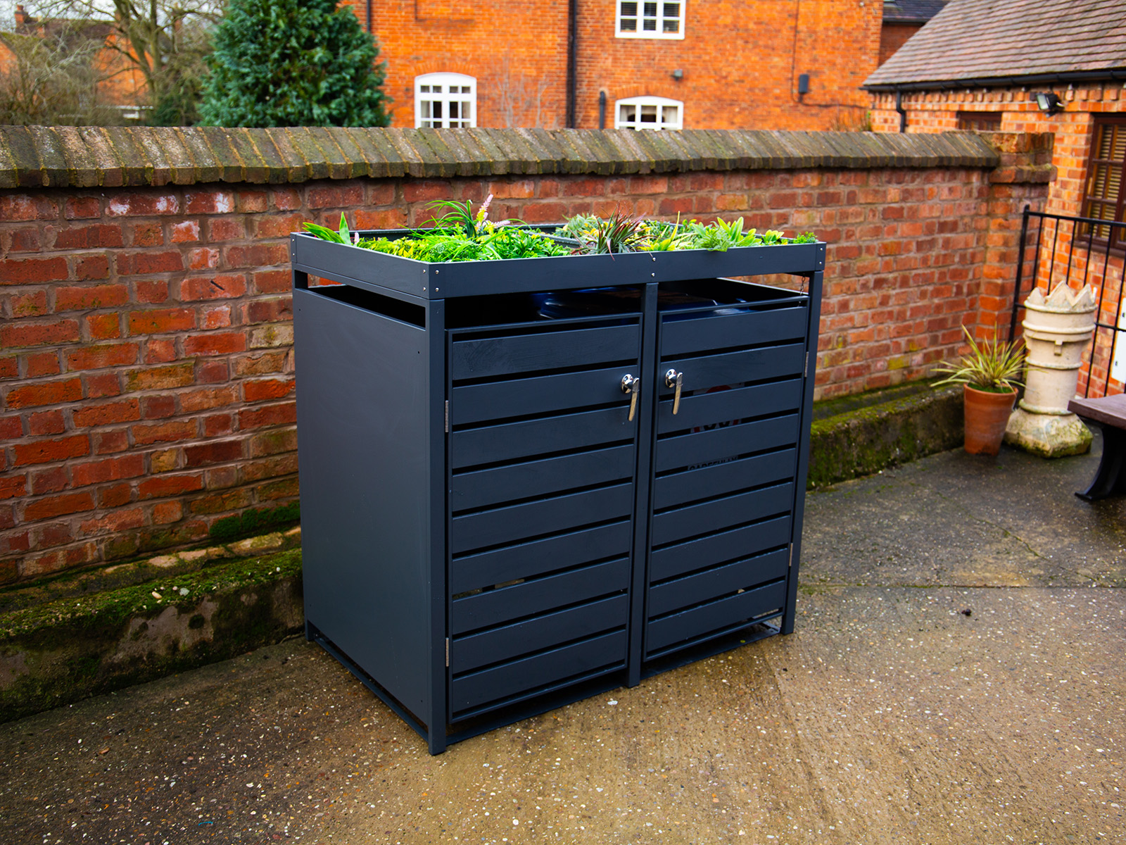 Anthracite Galvanized Steel Wheelie Bin Cover with Planter | Double