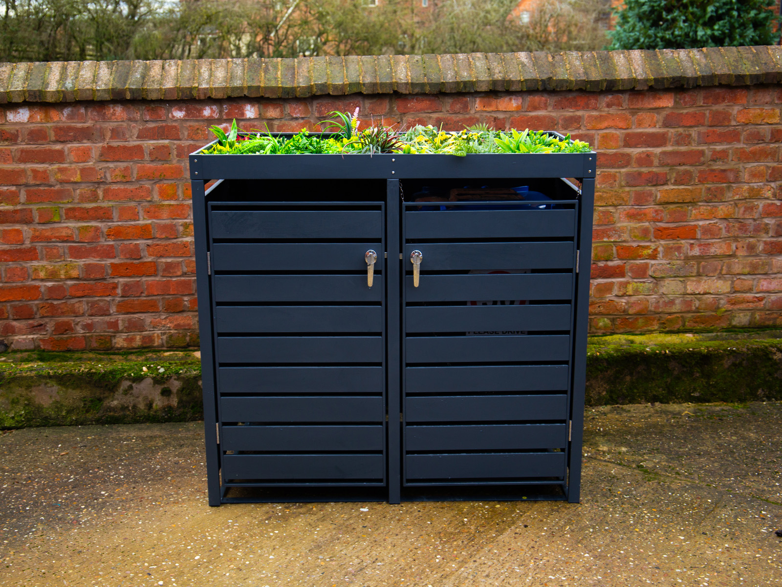 Anthracite Galvanized Steel Wheelie Bin Cover with Planter | Double