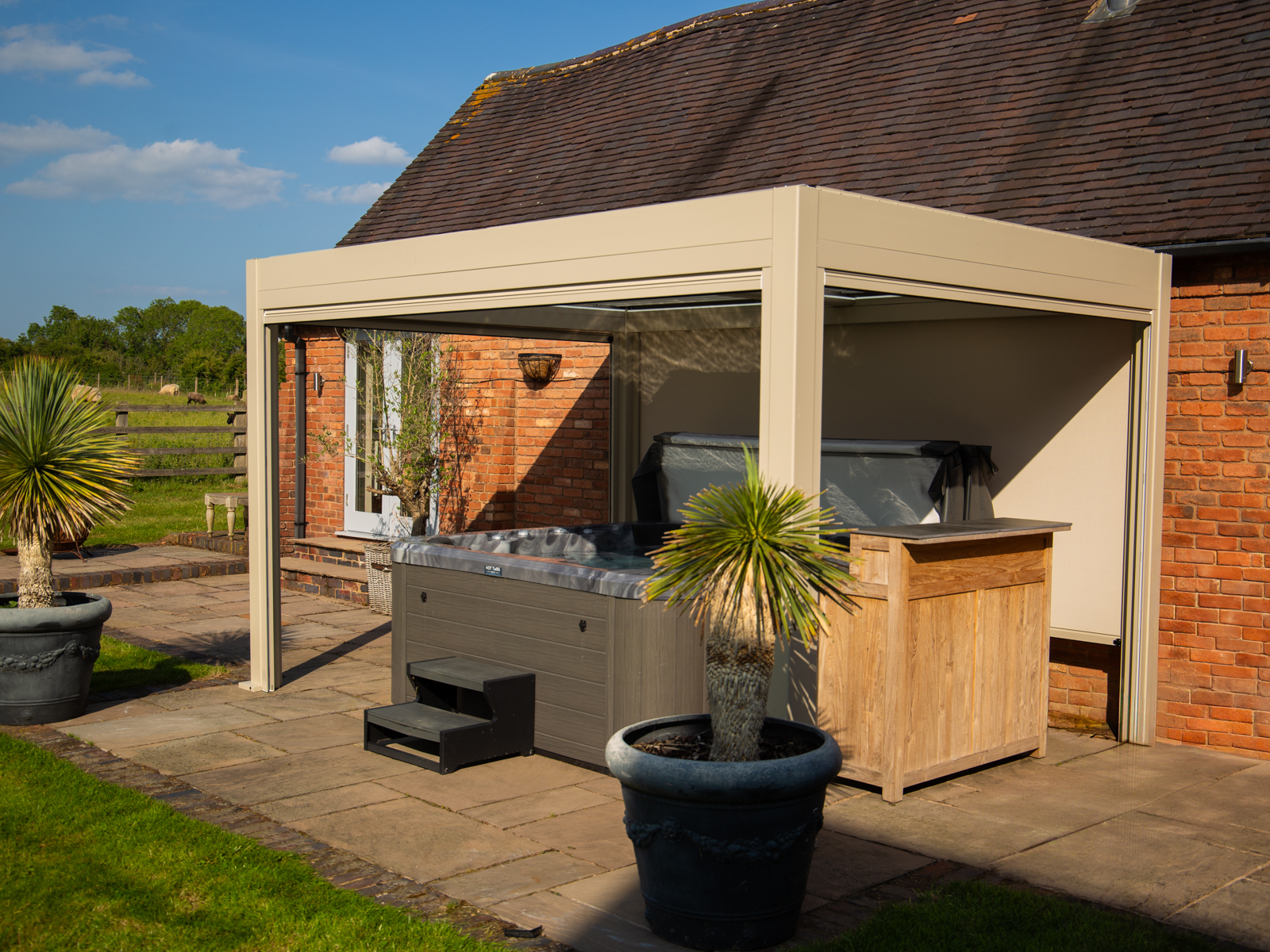 Eclipse 3 X 4m LED Motorised Pergola | Cotswold Stone | Free Standing-Garden Furniture Centre-Free Install,Free Standing,Gazebos,Metal Gazebos,Eclipse Louvered Roof Gazebo Range,Eclipse Range Ranges,Eclipse Range-{collection_title}