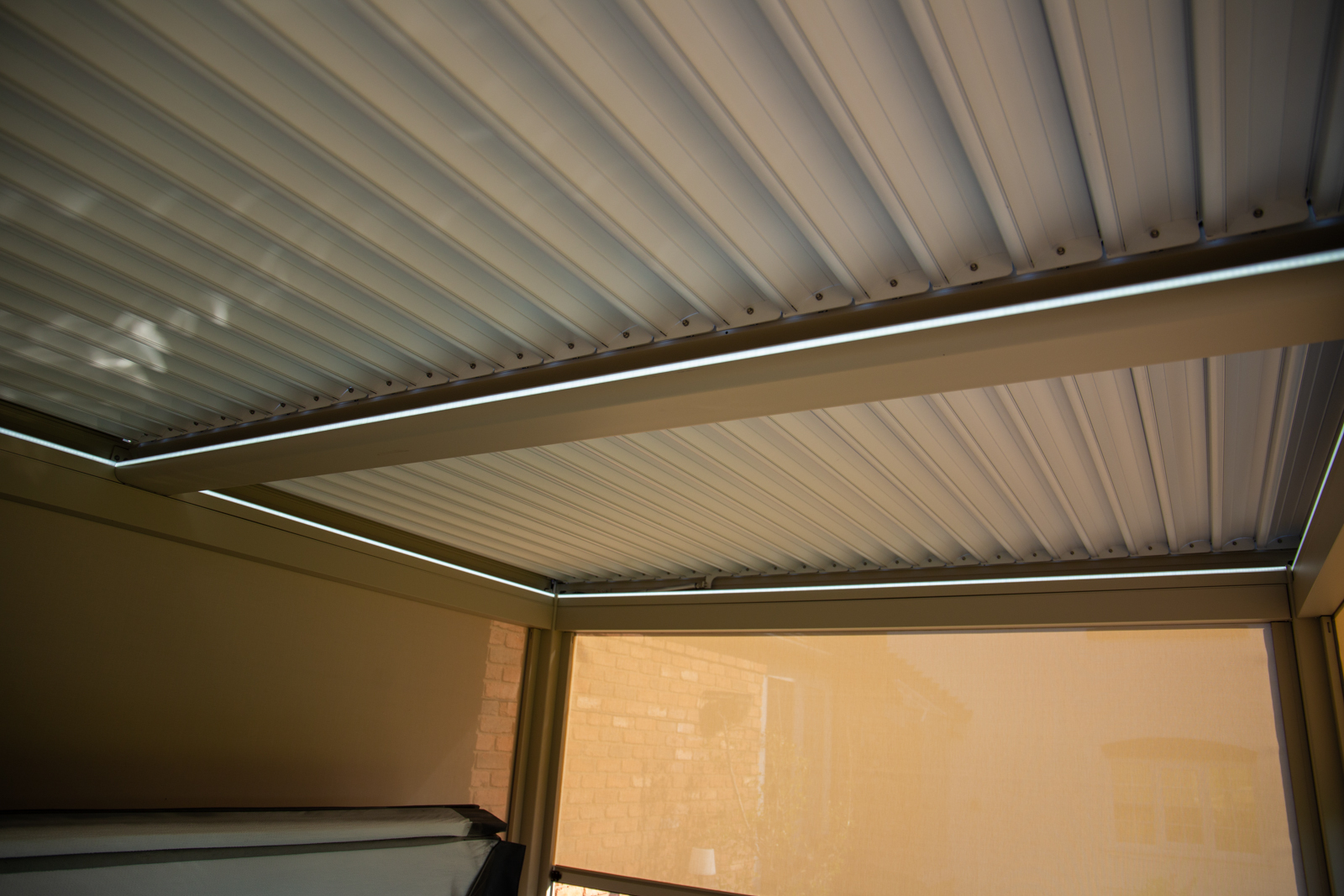 Eclipse 3 X 4m LED Motorised Pergola | Cotswold Stone | Free Standing-Garden Furniture Centre-Free Install,Free Standing,Gazebos,Metal Gazebos,Eclipse Louvered Roof Gazebo Range,Eclipse Range Ranges,Eclipse Range-{collection_title}