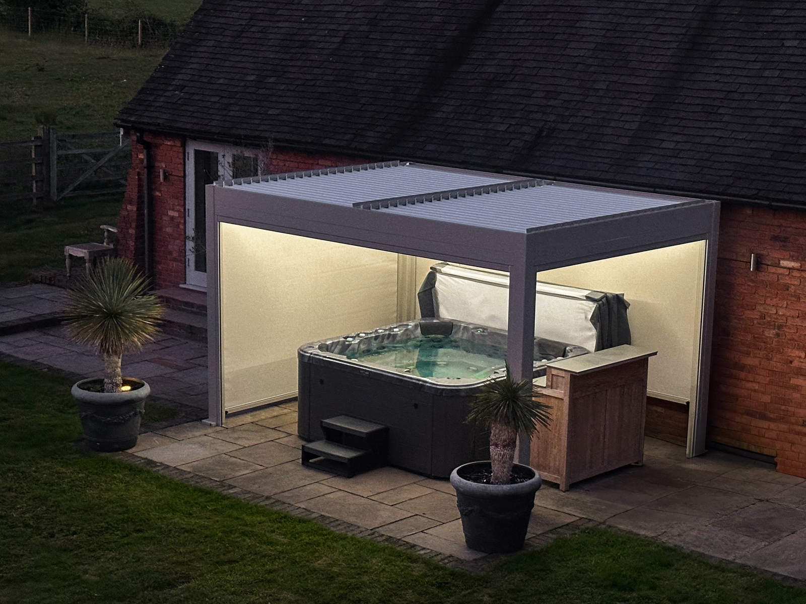 Eclipse 3 X 4m LED Motorised Pergola | Cotswold Stone | Free Standing-Garden Furniture Centre-Free Install,Free Standing,Gazebos,Metal Gazebos,Eclipse Louvered Roof Gazebo Range,Eclipse Range Ranges,Eclipse Range-{collection_title}