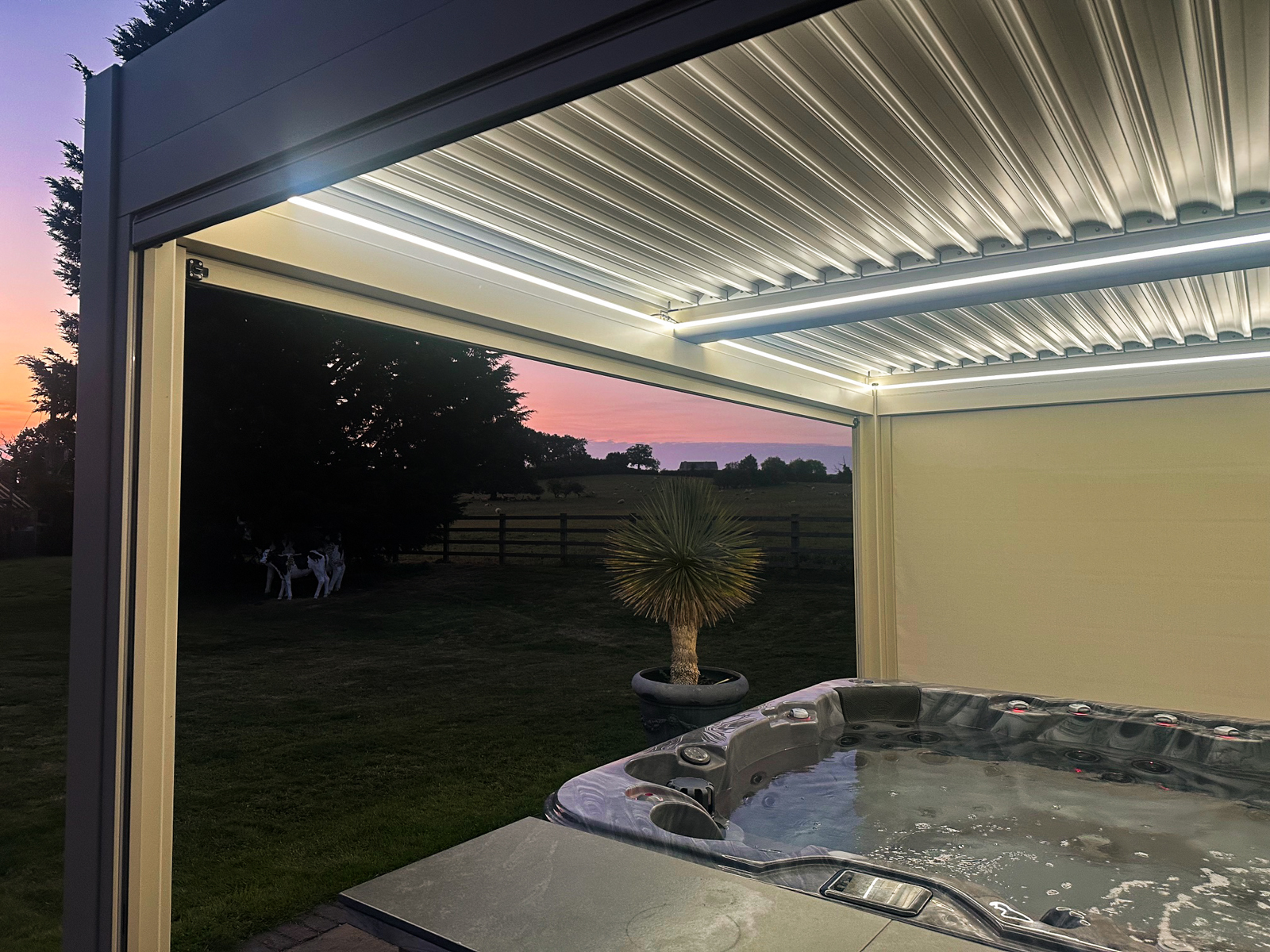 Eclipse 3 X 4m LED Motorised Pergola | Cotswold Stone | Free Standing-Garden Furniture Centre-Free Install,Free Standing,Gazebos,Metal Gazebos,Eclipse Louvered Roof Gazebo Range,Eclipse Range Ranges,Eclipse Range-{collection_title}