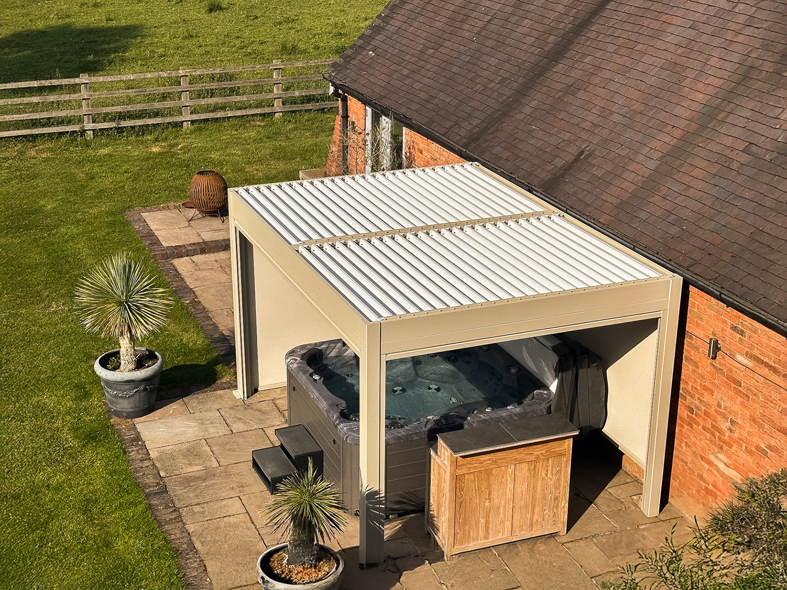 Eclipse 3 X 4m LED Motorised Pergola | Cotswold Stone | Free Standing-Garden Furniture Centre-Free Install,Free Standing,Gazebos,Metal Gazebos,Eclipse Louvered Roof Gazebo Range,Eclipse Range Ranges,Eclipse Range-{collection_title}