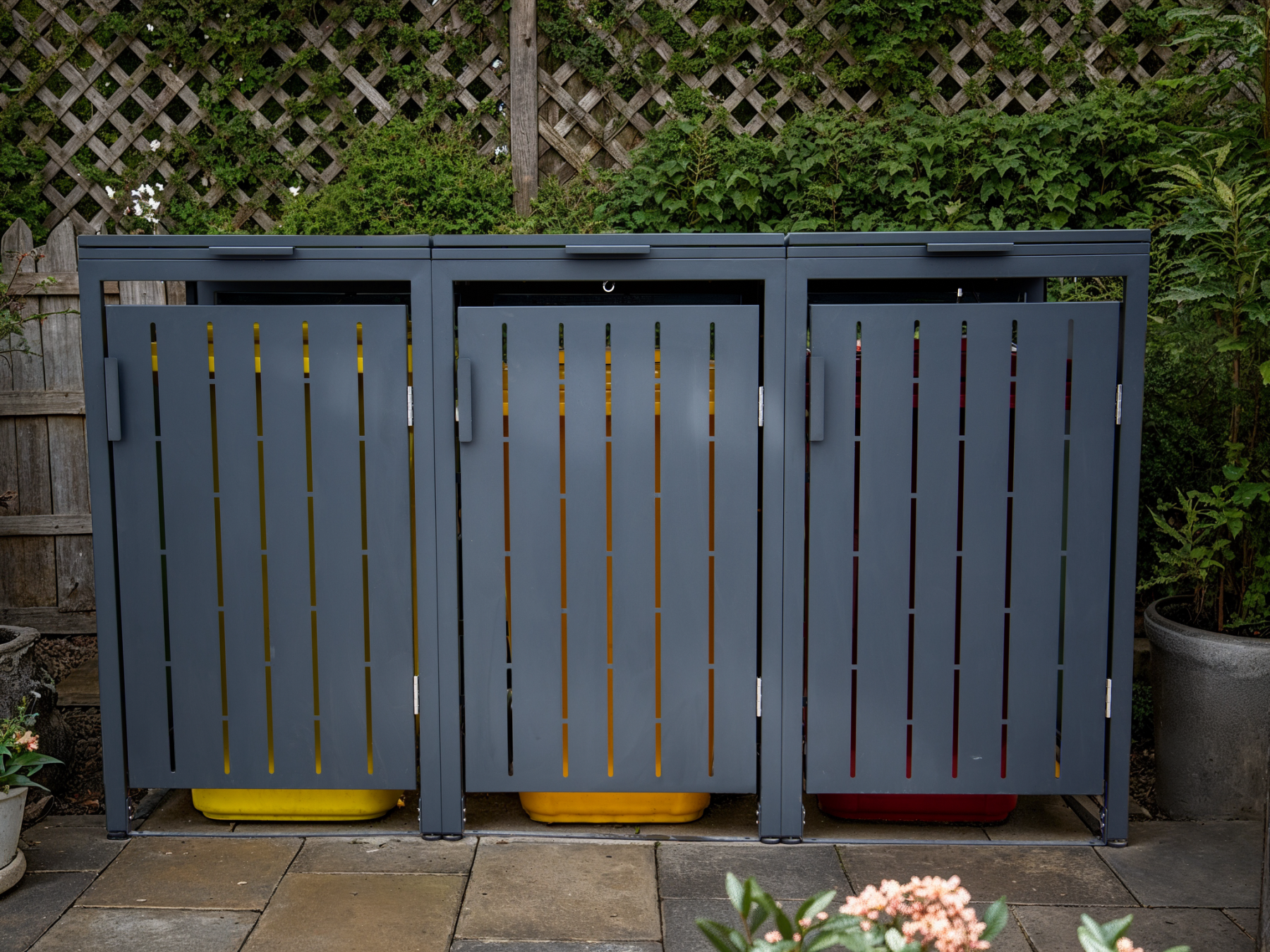 Anthracite Essential Galvanised Steel Wheelie Bin Cover | Triple