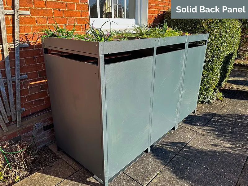 Galvanized Steel Wheelie Bin Cover Wood Effect With Planters | Triple 