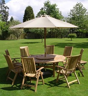 Chunky 1.8m Table & 8 Teak Recliners