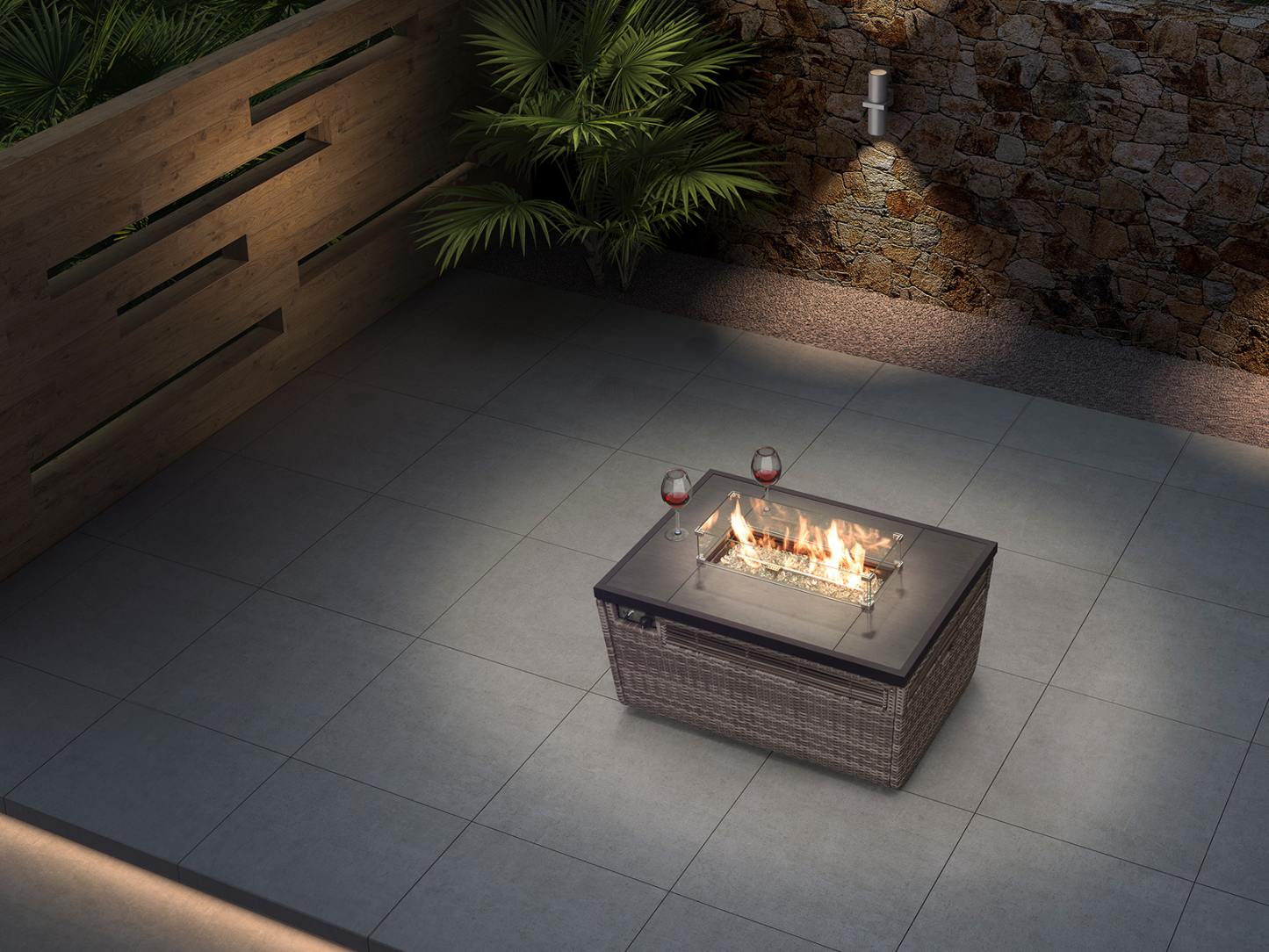 Monte Carlo 5 Piece Rattan Garden Sofa Set with Gas Fire Pit Table