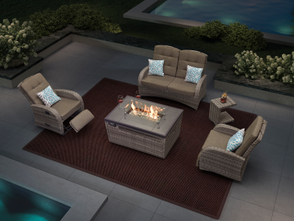 Monte Carlo 5 Piece Rattan Garden Sofa Set with Gas Fire Pit Table