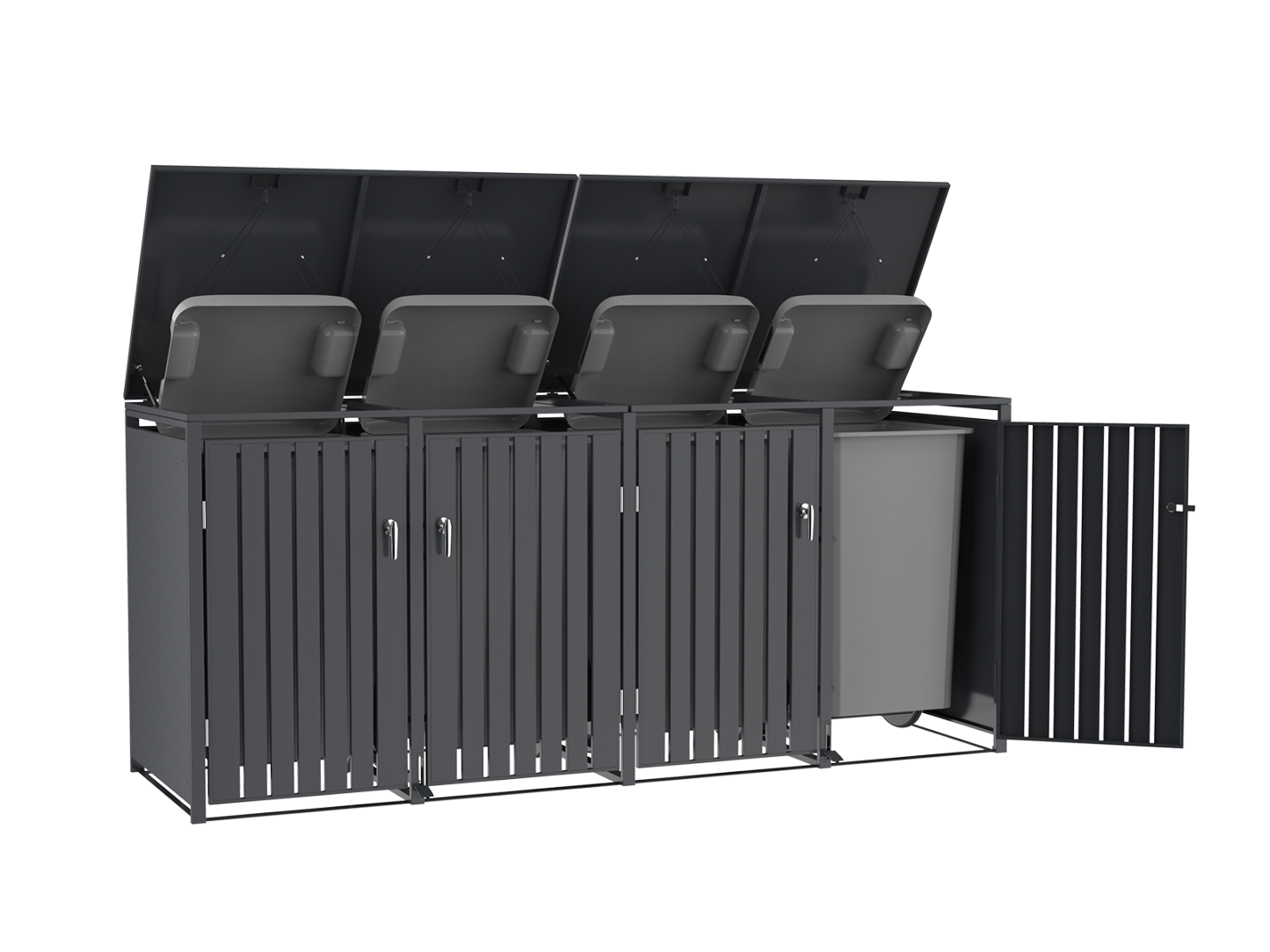 Anthracite Galvanized Steel Wheelie Bin Cover Pedal Opening | Quad